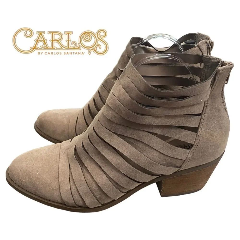 CARLOS By Carlos Santa Taupe / Tan Suede Ankle Boots Booties 10